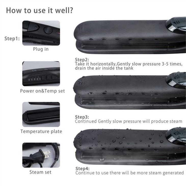 Temperature control steam hair straightener